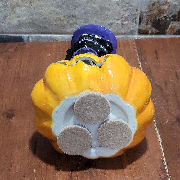 Black Witch Cat on Pumpkin Tealight Candle Holder Halloween - Picture 5 of 11